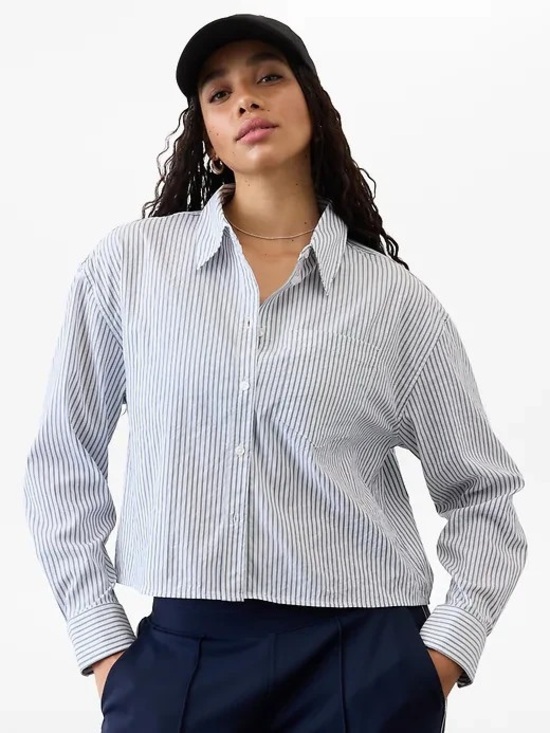 Athleta Tops - Athleta Midday Cropped Poplin Shirt chemisier court Stripe NWT